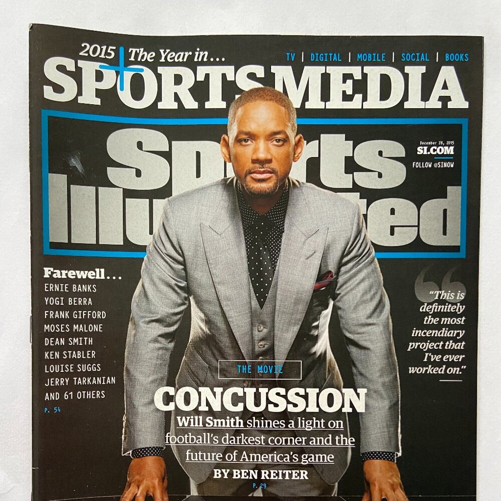 Sports Illustrated Magazine 12/28/2015 Will Smith Concussion Cover With Label